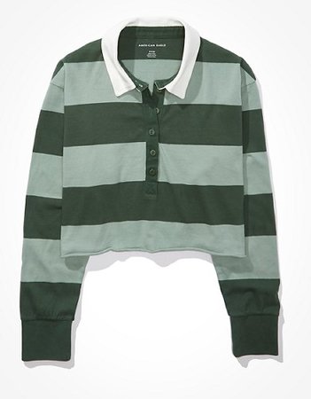 AE Cropped Long-Sleeve Rugby Polo T-Shirt green