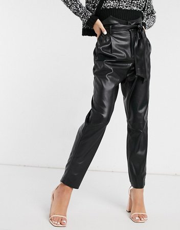 BB Dakota vegan-friendly leather high waist belted pants in black | ASOS