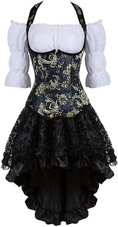 Amazon.com: Grebrafan Steampunk Corset Dress 3 Piece Outfits Bustiers with Skirt and Blouse: Clothing