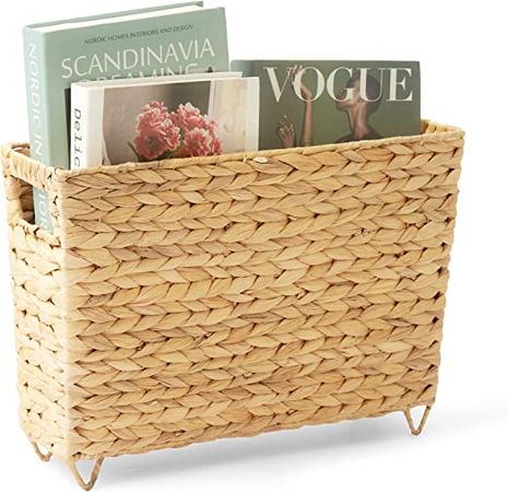 Amazon.com: Artera Magazine Wicker Basket with Handles, 15.5 L x 5.3 W x 10 H in, Bathroom - Home Office Handwoven Holder for Books, Newspaper, File and Mail. : Home & Kitchen