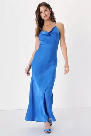 Blue Maxi Dress - Satin Maxi Dress - Cowl Neck Maxi Dress - Lulus