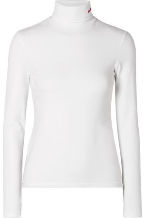 CALVIN KLEIN 205W39NYC | Embroidered cotton-jersey turtleneck top | NET-A-PORTER.COM