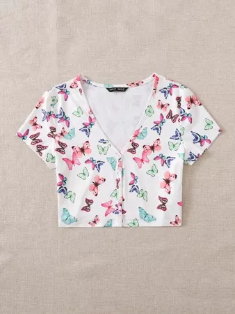 Allover Butterfly Print Tee | SHEIN USA white
