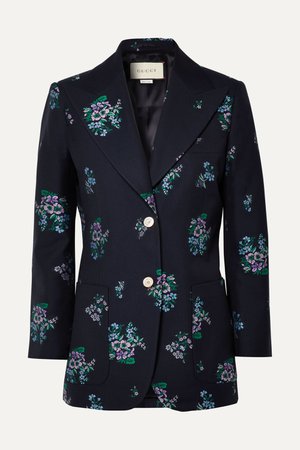 Navy Cotton and wool-blend jacquard blazer | Gucci | NET-A-PORTER