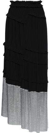 Chainmail-paneled Pleated Crepe Maxi Skirt
