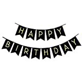 Sterling James Co. Black Happy Birthday Bunting Banner with Shimmering Gold Letters - Birthday Decorations - 21st - 30th - 40th - 50th Birthday Party Supplies: Amazon.co.uk: Toys & Games