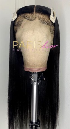black straight middle part with hair clips
