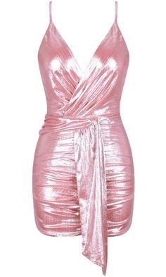 Ruched Metallic Mini Dress Pink