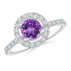 Round Amethyst Cocktail Ring with Floral Diamond Halo | Angara
