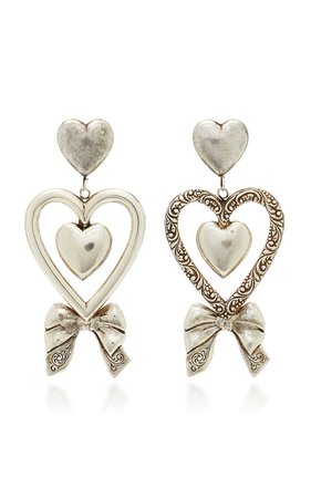 Triple Heart And Bow Brass Earrings by Rodarte | Moda Operandi