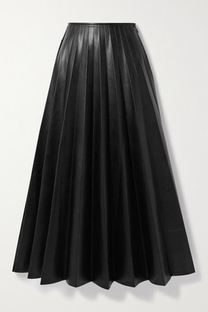 Paneled Pleated Vegan Leather And Satin-crepe Maxi Skirt - Black
