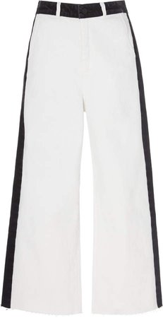 Cropped Two-Tone Wide-Leg Jeans