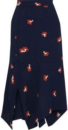 Asymmetric Floral-print Crepe Midi Skirt