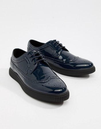 ASOS DESIGN | ASOS DESIGN brogue shoes in navy patent with creeper sole