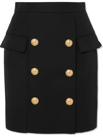 Button-embellished Wool Mini Skirt - Black