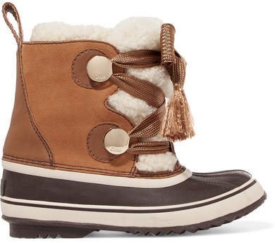 Sorel Crosta Leather-trimmed Suede And Shearling Boots - Brown