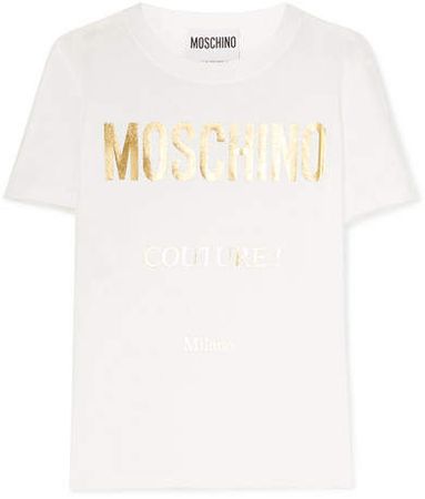 Metallic Printed Cotton-jersey T-shirt - White