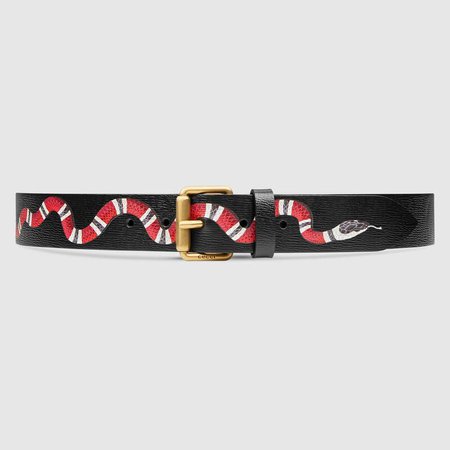 Black Leather Leather belt with Kingsnake | GUCCI® US