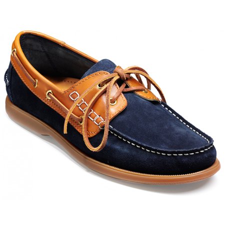 BARKER Mens Wallis Navy Blue Suede/Cedar Boat Shoes