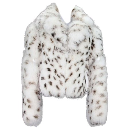 New Versace Women's Real Fox Leather Leopard Print White Fur Jacket 46 For Sale at 1stDibs