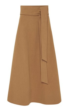 Manami Belted Cotton Linen A-Line Midi Skirt