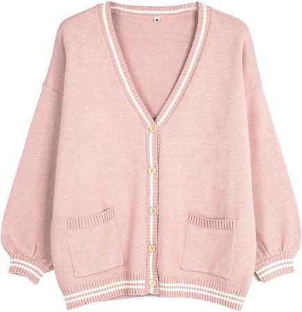 Amazon.com: Womens Preppy Chic High School Uniform Cosplay Cardigan Pink Striped Small : Clothing, Shoes & Jewelry
