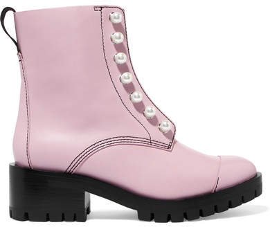 Hayett Faux Pearl-embellished Leather Ankle Boots - Blush