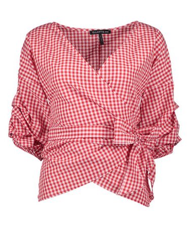 Red & White Gingham Bishop-Sleeve Wrap Top | Zulily