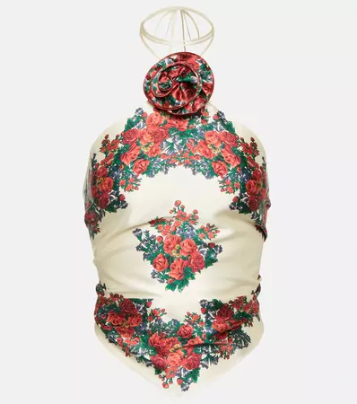Floral Applique Silk Top in Multicoloured - Magda Butrym | Mytheresa