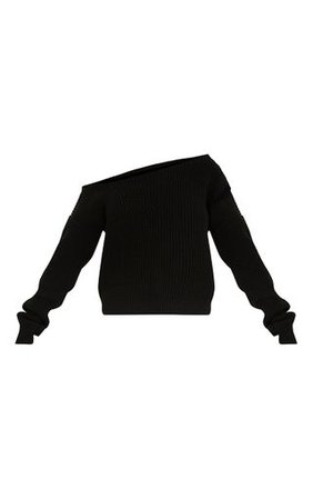Black Off The Shoulder Crop Jumper | Knitwear | PrettyLittleThing