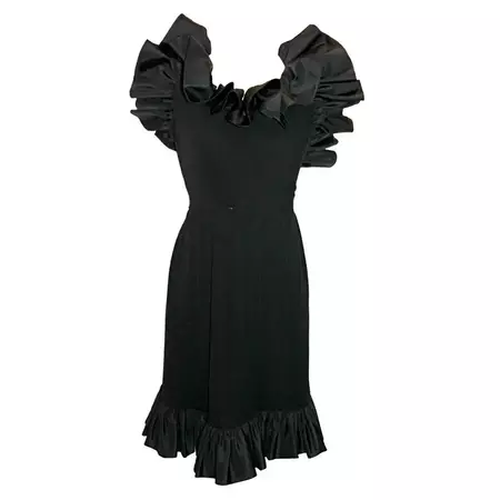Vintage Nina Ricci Black Crepe/Silk Taffeta Halter Dress-Sz 6- 80's For Sale at 1stDibs | black crepe silk dress, black 80s dress, taffeta dress 80s