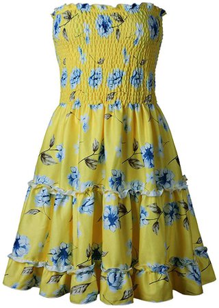 Moxeay Women's Off The Shoulder Mini Dress Floral Print Strapless Mini Dress Tube Top Swing Mini Dress at Amazon Women’s Clothing store