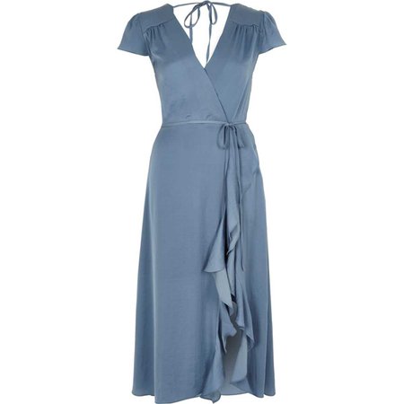 Blue frill wrap front midi dress - Swing Dresses - Dresses - women