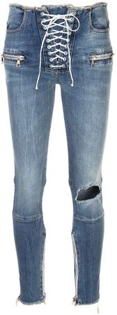 lace-up mid-rise skinny jeans
