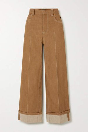 Topstitched Wide-leg Jeans - Brown