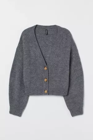 Rib-knit Cardigan - Gray melange - Ladies | H&M US