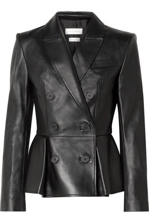 Alexander McQueen | Double-breasted pleated leather blazer | NET-A-PORTER.COM