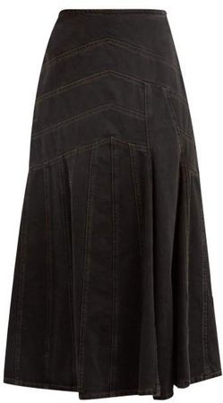 Panelled Denim Midi Skirt - Womens - Dark Grey