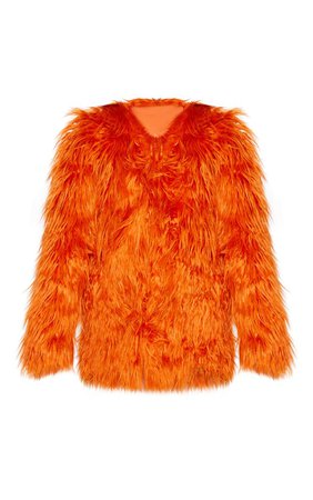 Orange Shaggy Faux Fur Coat | PrettyLittleThing