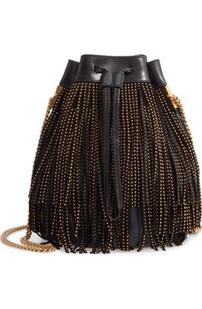 Saint Laurent Talitha Studded Fringe Leather Bucket Bag | Nordstrom