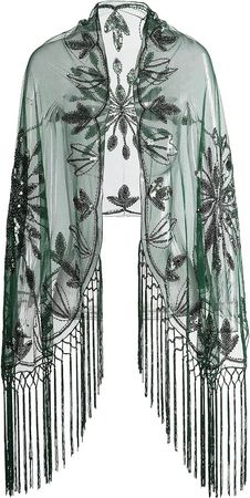 Metme Women's 1920s Scarf Wraps Sequin Deco Fringed Wedding Cape Evening Shawl Vintage Prom (Green) at Amazon Women’s Clothing store