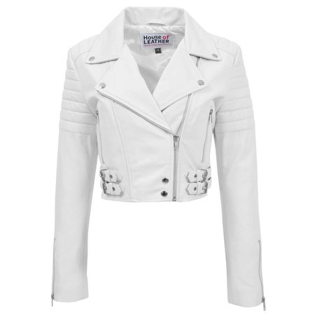 Cropped White Leather Jacket
