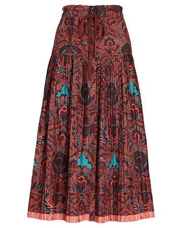 Lourdes Pleated Batik Cotton Midi Skirt