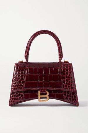 Burgundy Hourglass croc-effect leather tote | Balenciaga | NET-A-PORTER
