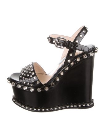 Prada Studded Wedge Sandals - Shoes - PRA266332 | The RealReal