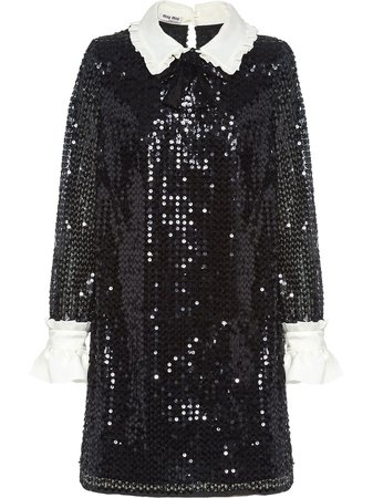 Black Miu Miu Sequinned Mini Dress | Farfetch.com