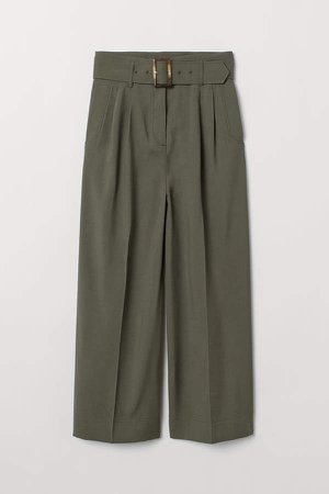 Wide-leg Pants with Belt - Green