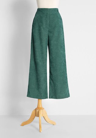 Louche Keeping the Corduroy Score Wide-Leg Pants in Teal Green | ModCloth
