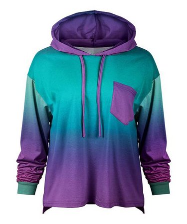 Lily Purple & Turquoise Ombré Color Block Front-Pocket Hoodie - Women & Plus | Best Price and Reviews | Zulily