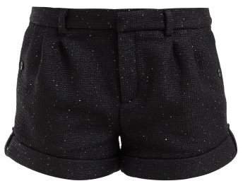 Turned Up Cuff Sequinned Tweed Shorts - Womens - Black